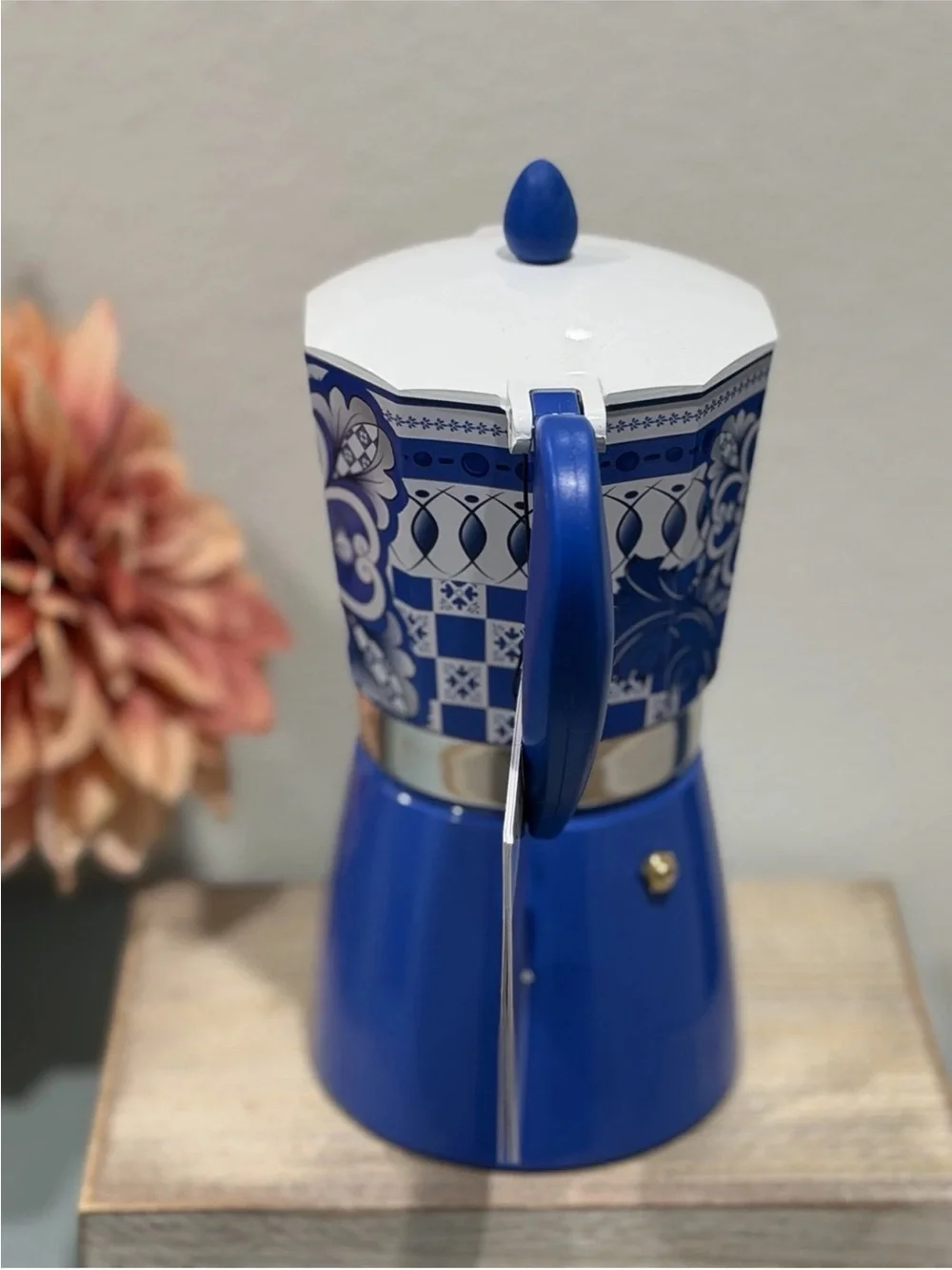Brandani Italian Coffee Maker Moka Pot Blue Aluminum 9 Cup NEW